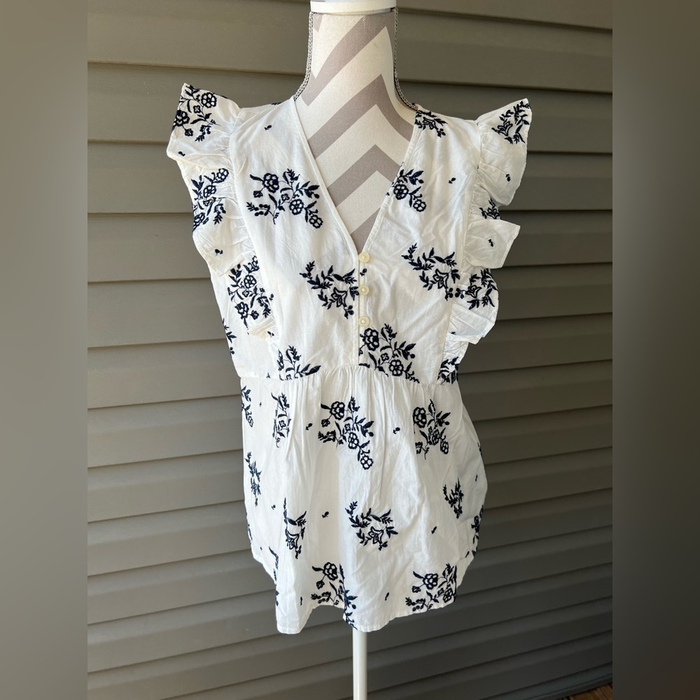 LOFT Floral Eyelet Ruffle Peplum Top Sz S
